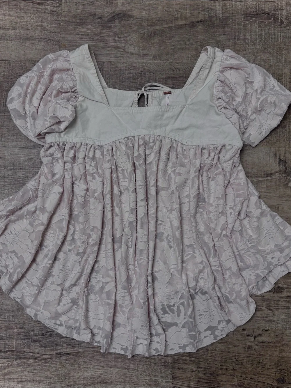 + blush white lace babydoll top w/ puff sleeves +